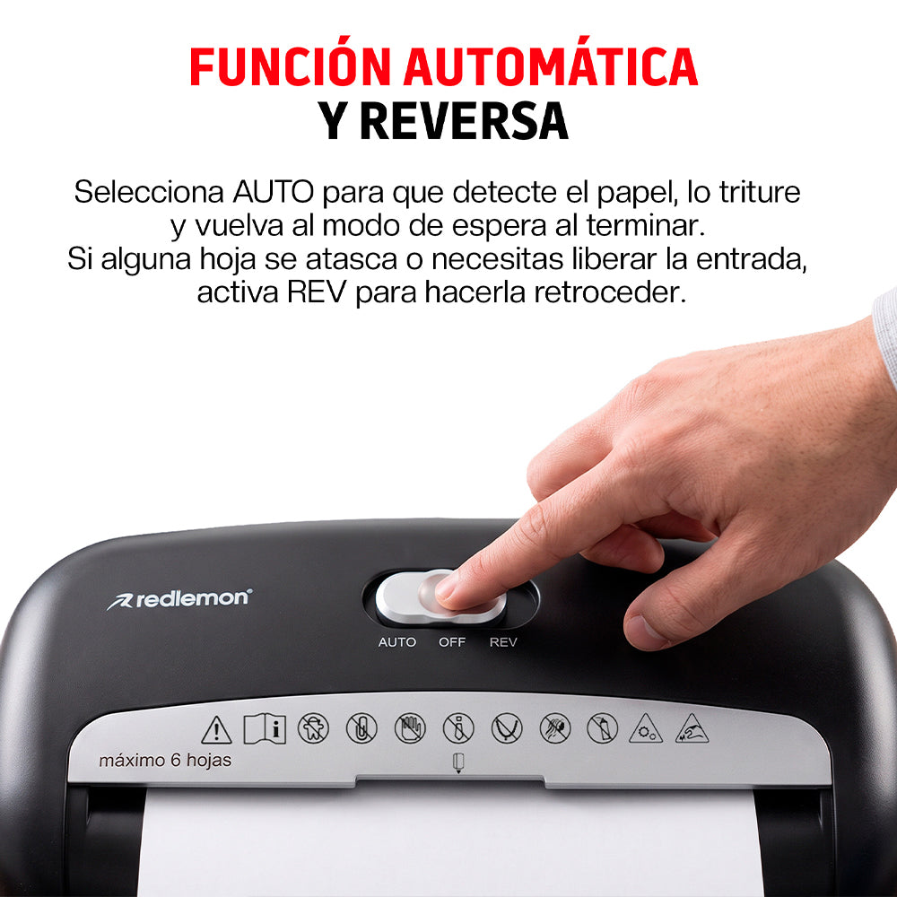 Trituradora de Papel y Tarjetas de Crédito, Capacidad 6 Hojas, Cesto 10 L, Función Reversa