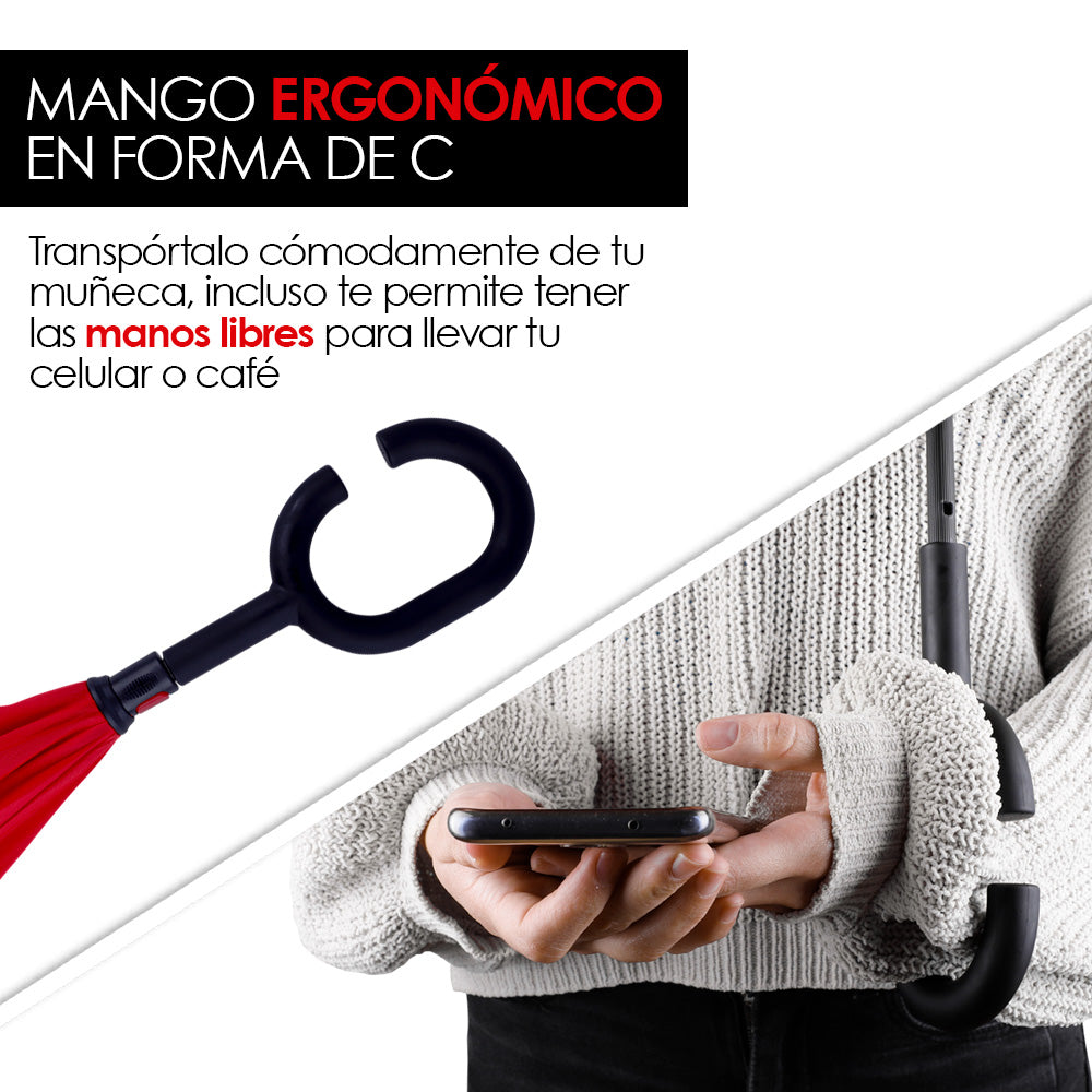 Paraguas Invertido de Doble Capa con Mango en C, 100 cm — funciones y uso