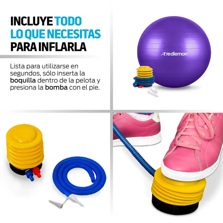 Pelota Entrenamiento Pilates Yoga Fitness Con Bomba 65 Cm