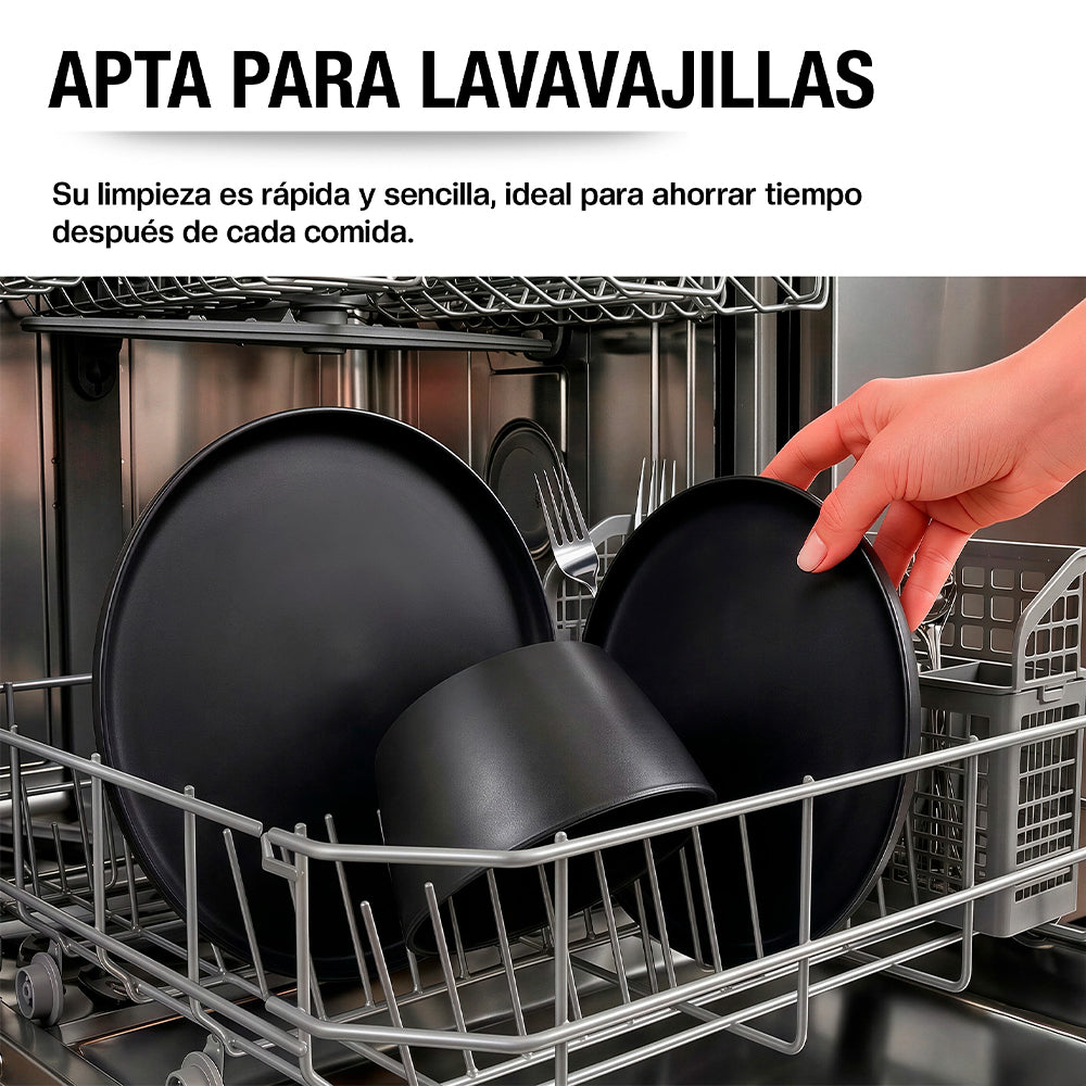 Vajilla Negra de Melamina Resistente a Caídas 12 Piezas para 4 Personas
