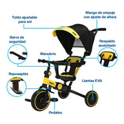 Triciclo Evolutivo 5 en 1 Plegable para Niños Shimy — detalle de diseño