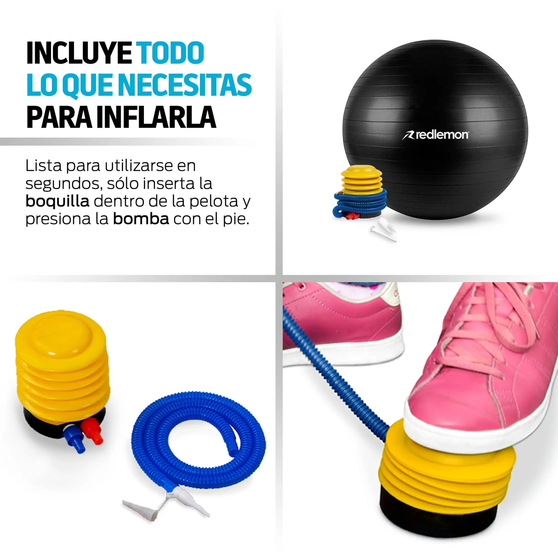 Pelota Pilates Yoga Fitness 65 Cm Con Bomba de Aire Redlemon Technology México