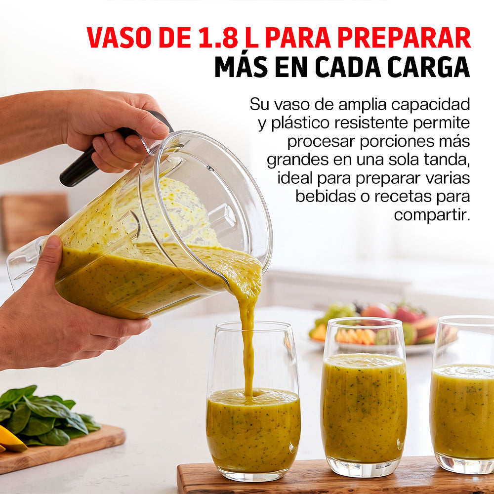 Licuadora Profesional 1000 W de 1.8 L con 3 Velocidades, 5 Funciones y Vaso Portátil