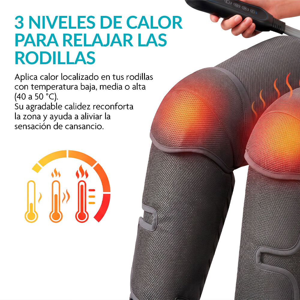 Masajeador de Piernas con Compresión de Aire y Calor, 3 Modos, 5 Intensidades y Temporizador