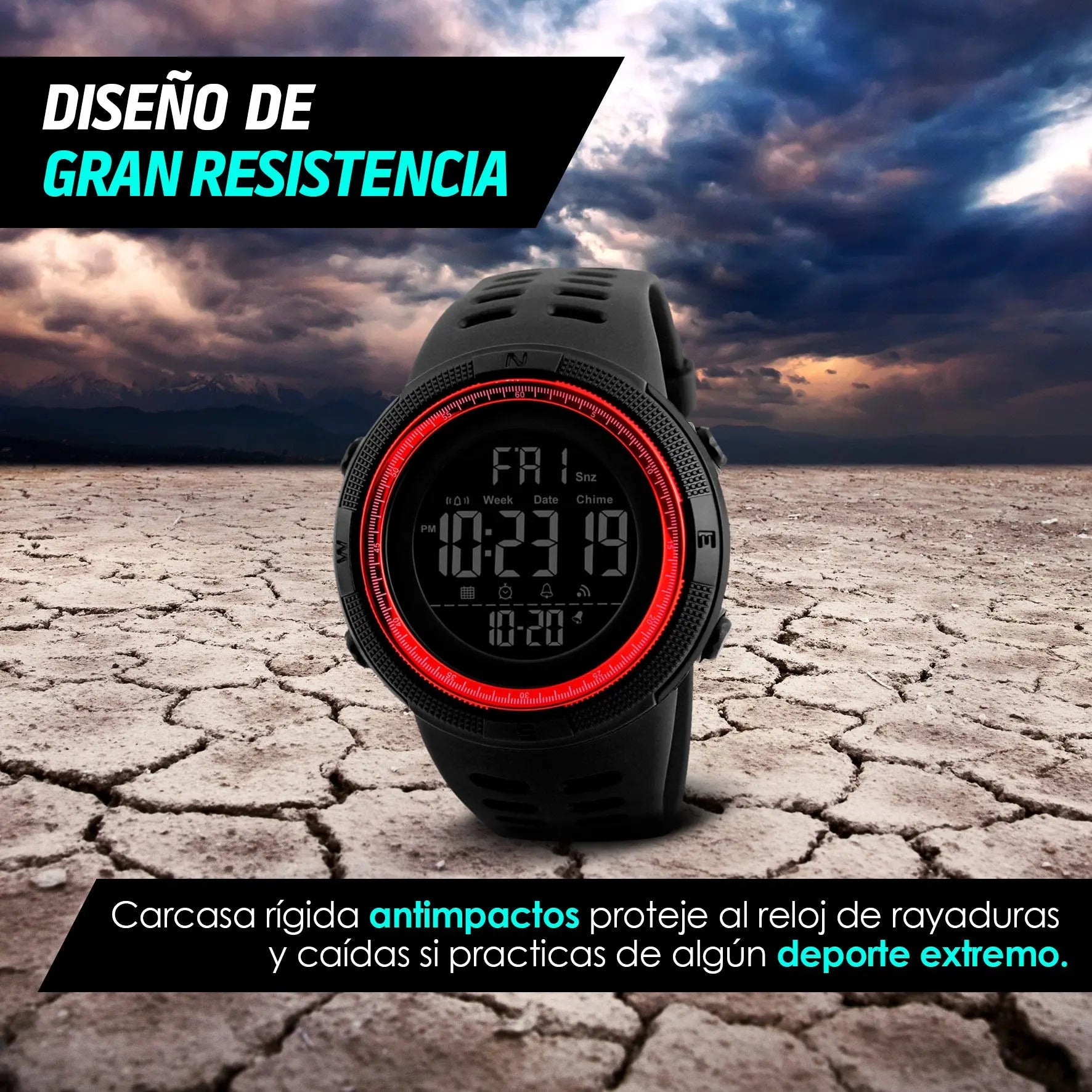 Reloj Deportivo Resistente Agua Digital, Alarma, Cronómetro 1251 Redlemon Technology México
