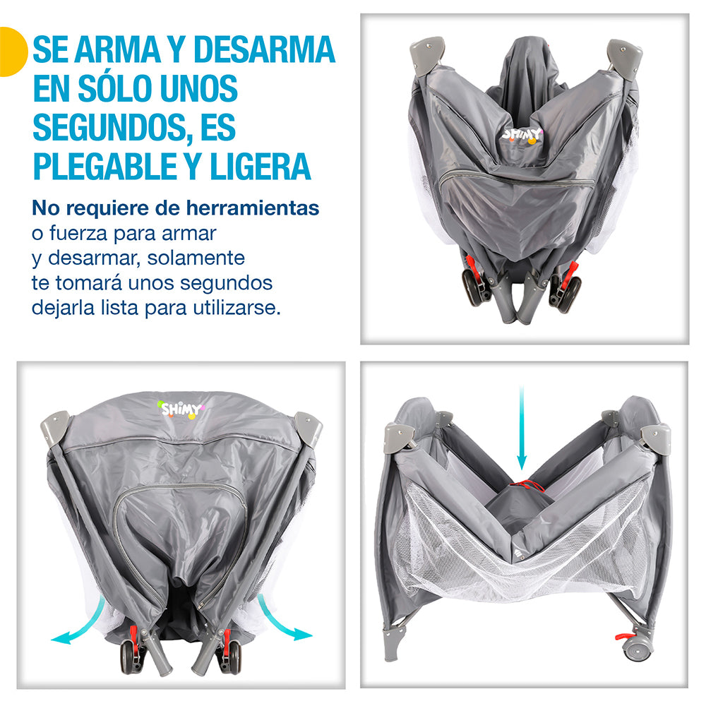 Cuna de Viaje 4 en 1 con Corral, Cambiador y Mosquitero Shimy — detalle de diseño
