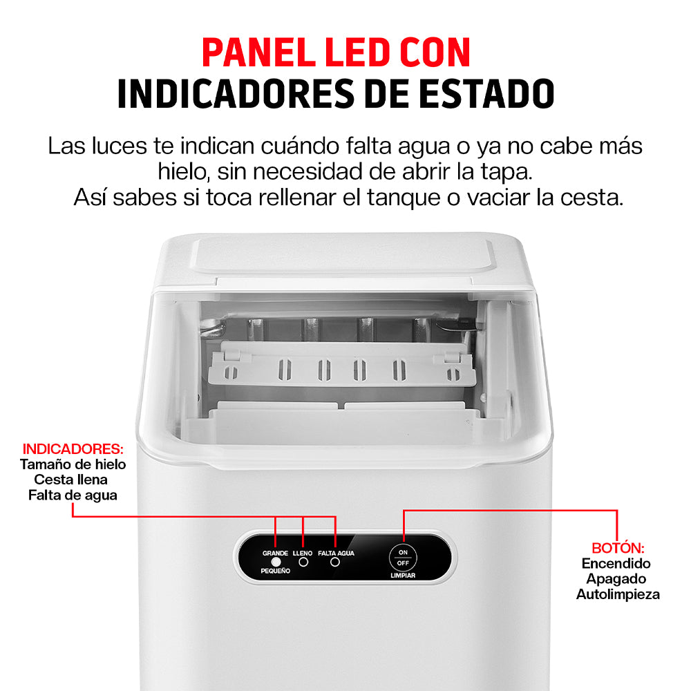 Máquina de Hielo, Fabrica 8 Cubos en 8 Minutos y 10 kg en 24 h