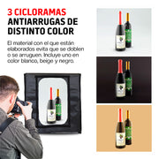 Caja de Luz para Fotografía Profesional Portátil (50x50x50 cm), Iluminación LED, 3 Fondos de Colores