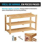 Zapatera de Bambú de 3 Niveles para 8 a 10 Pares — detalle de diseño