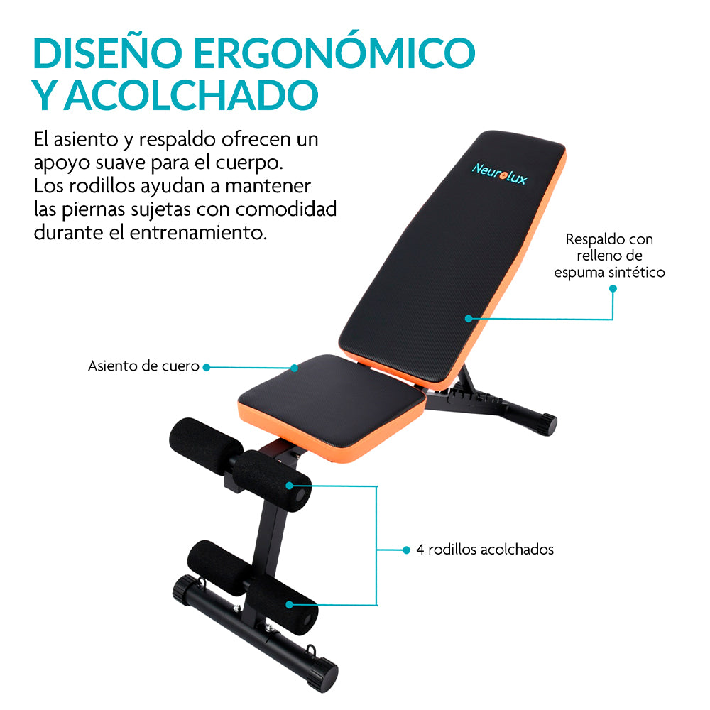 Banco para Ejercicio Multifuncional Plegable con 2 Ligas Incluidas y Respaldo de 7 Posiciones