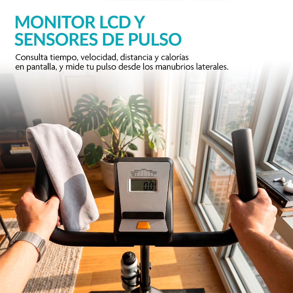 Bicicleta Estática con Respaldo, 8 Niveles de Resistencia, Monitor LCD y Asiento Ajustable
