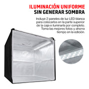 Caja de Luz para Fotografía Profesional Portátil (50x50x50 cm), Iluminación LED, 3 Fondos de Colores