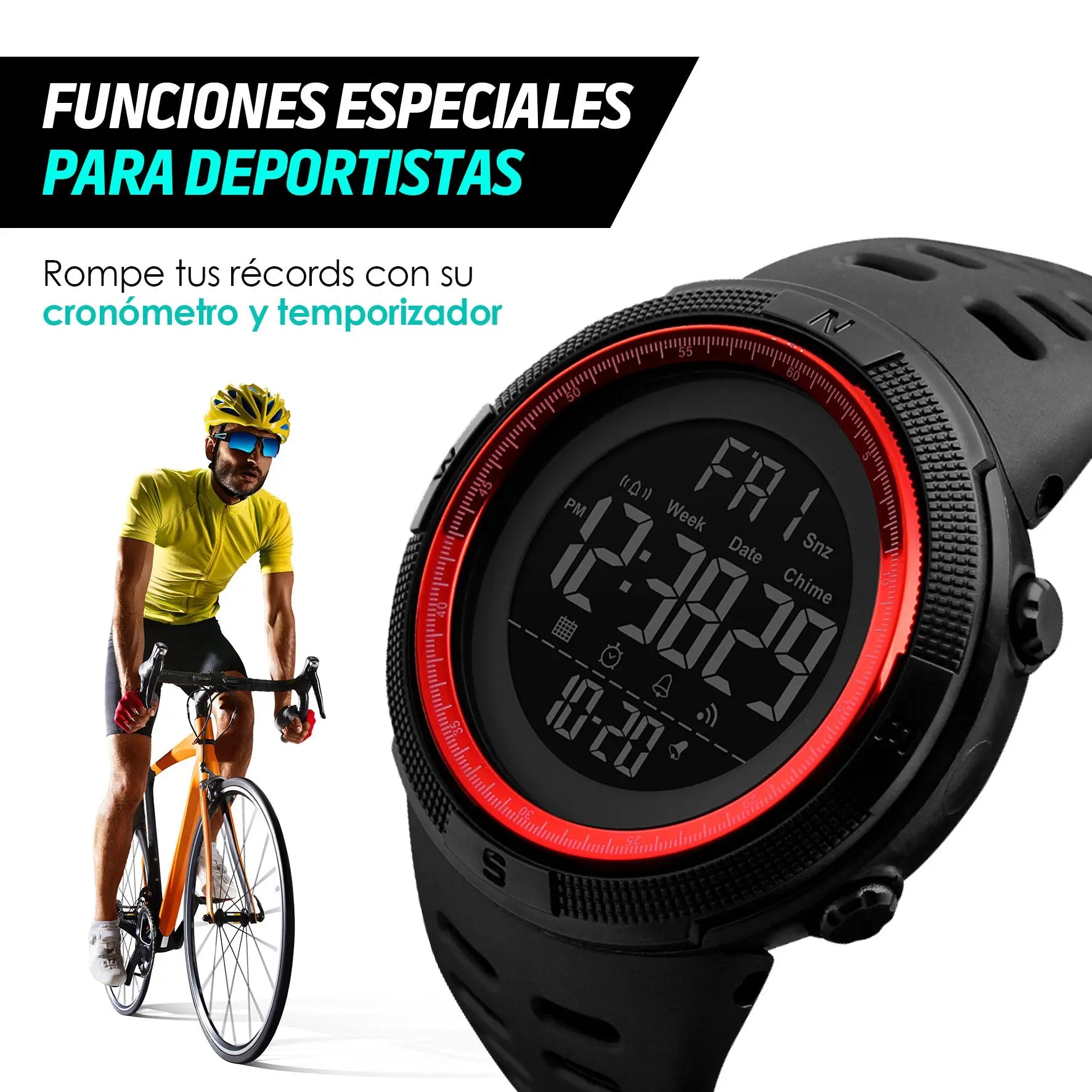 Reloj Deportivo Resistente Agua Digital, Alarma, Cronómetro 1251 Redlemon Technology México