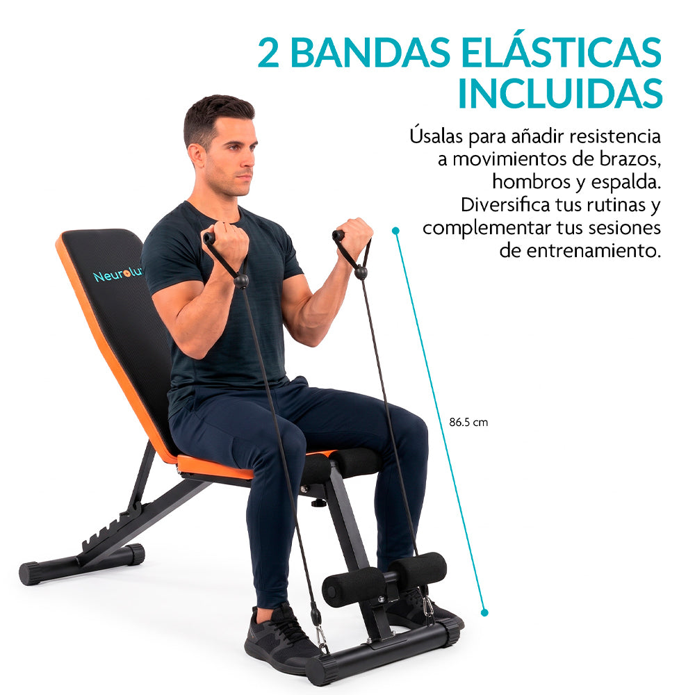 Banco para Ejercicio Multifuncional Plegable con 2 Ligas Incluidas y Respaldo de 7 Posiciones