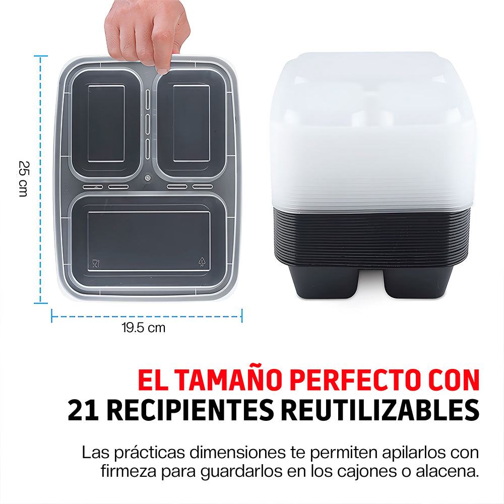 Set de 21 Contenedores Bento con 3 Compartimentos — funciones y uso