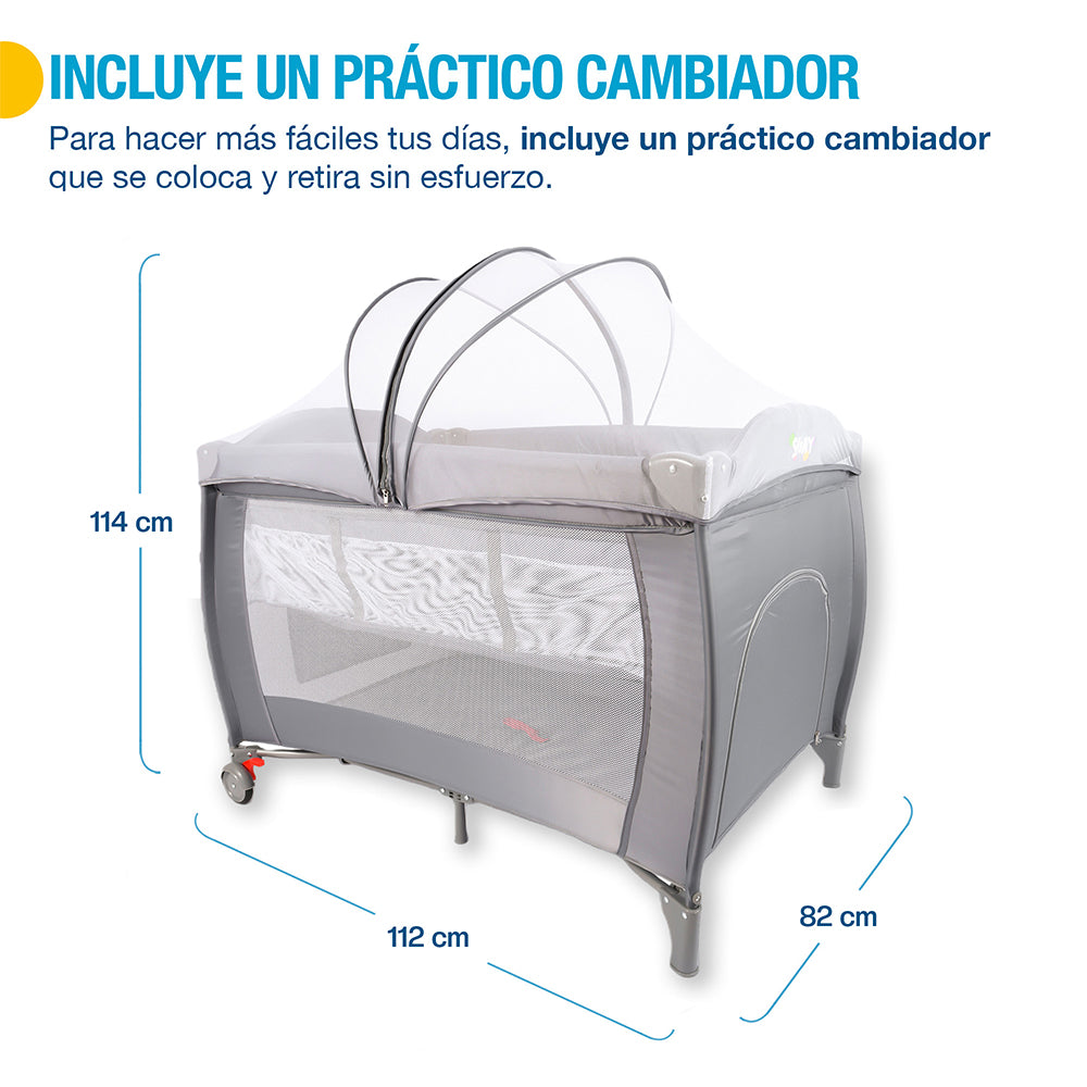 Cuna de Viaje 4 en 1 con Corral, Cambiador y Mosquitero Shimy — funciones y uso