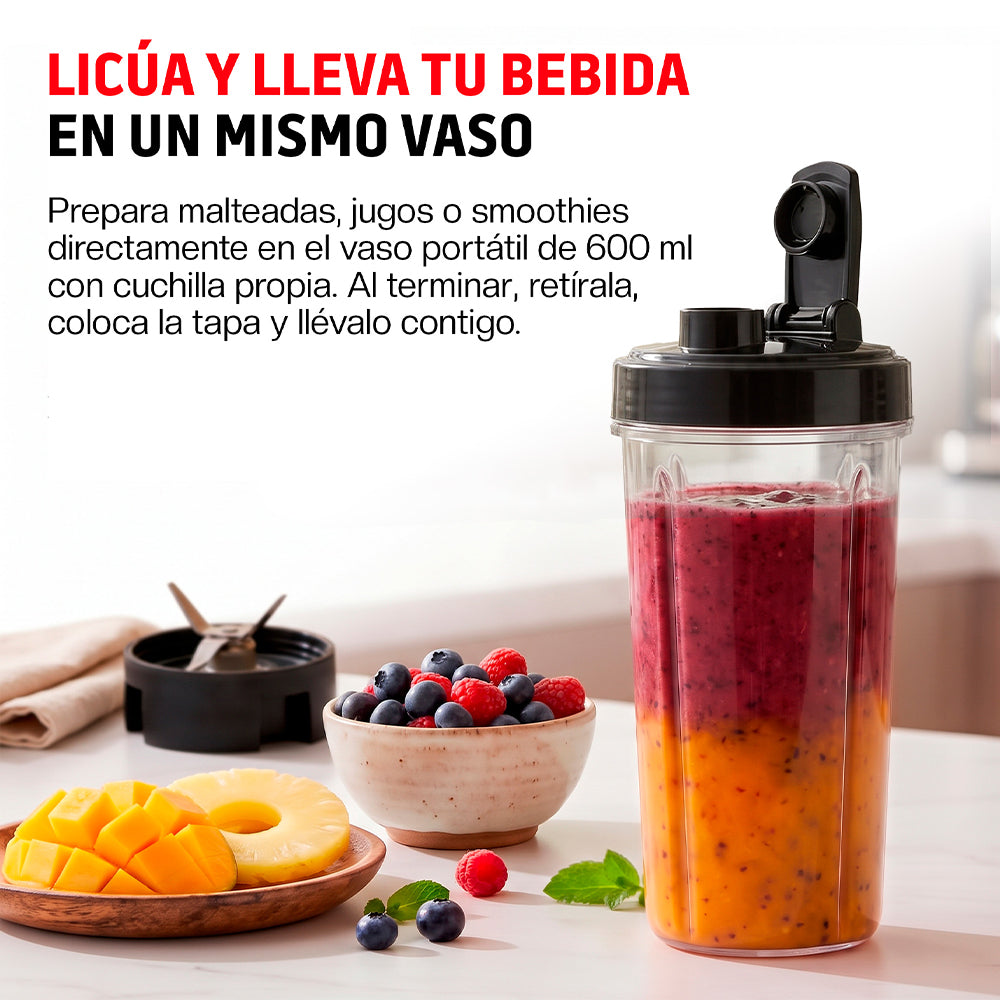 Licuadora Profesional 1000 W de 1.8 L con 3 Velocidades, 5 Funciones y Vaso Portátil
