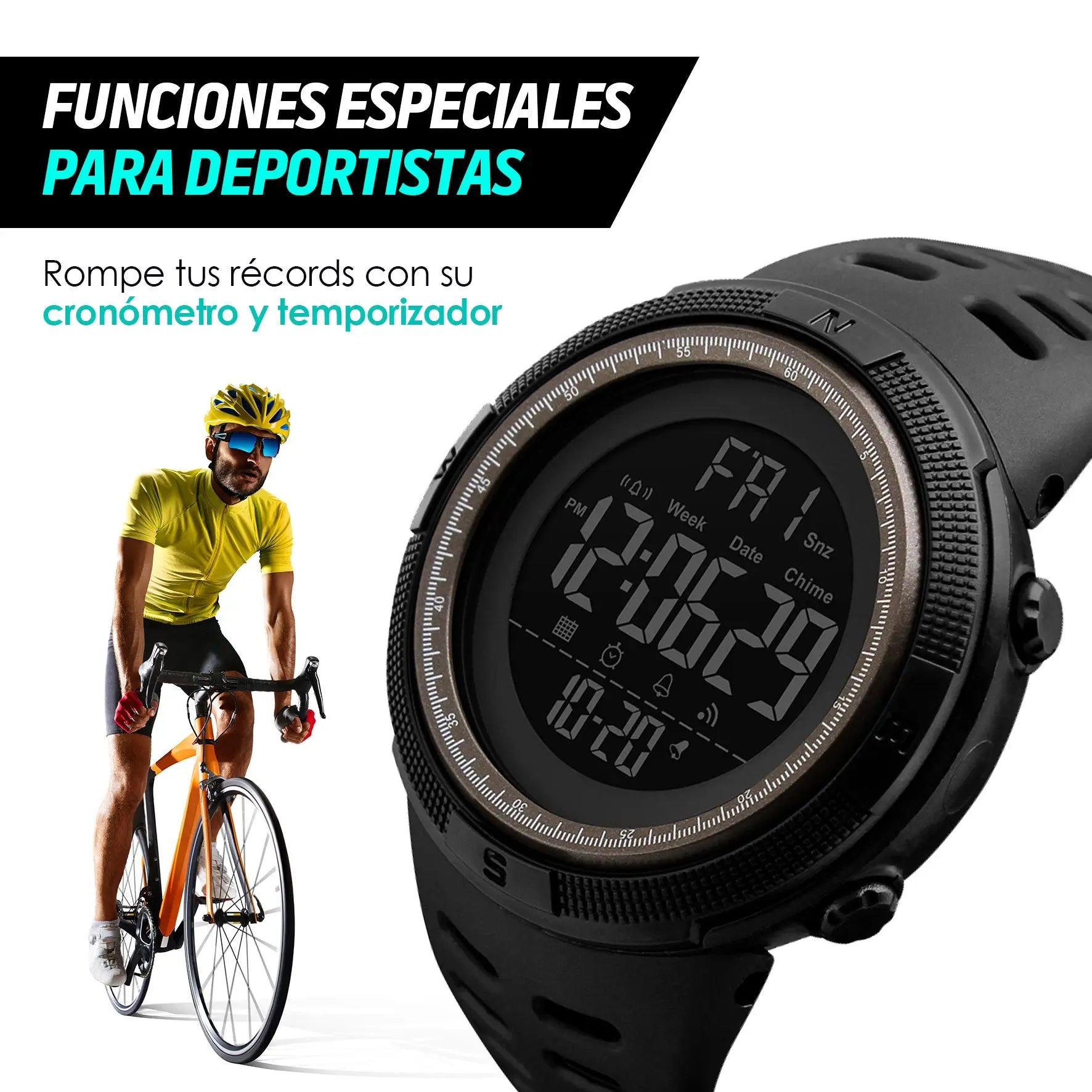 Reloj Deportivo Resistente Agua Digital, Alarma, Cronómetro 1251 Redlemon Technology México