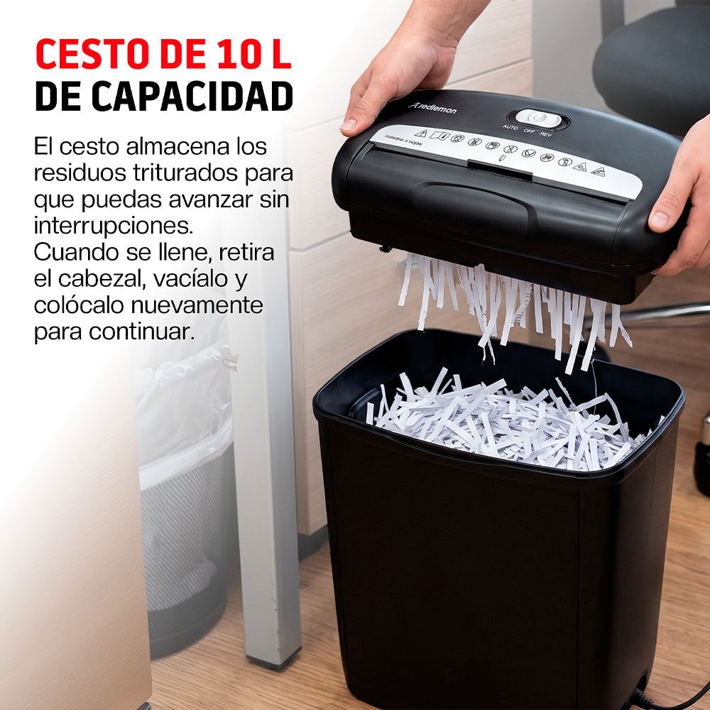 Trituradora de Papel y Tarjetas de Crédito, Capacidad 6 Hojas, Cesto 10 L, Función Reversa