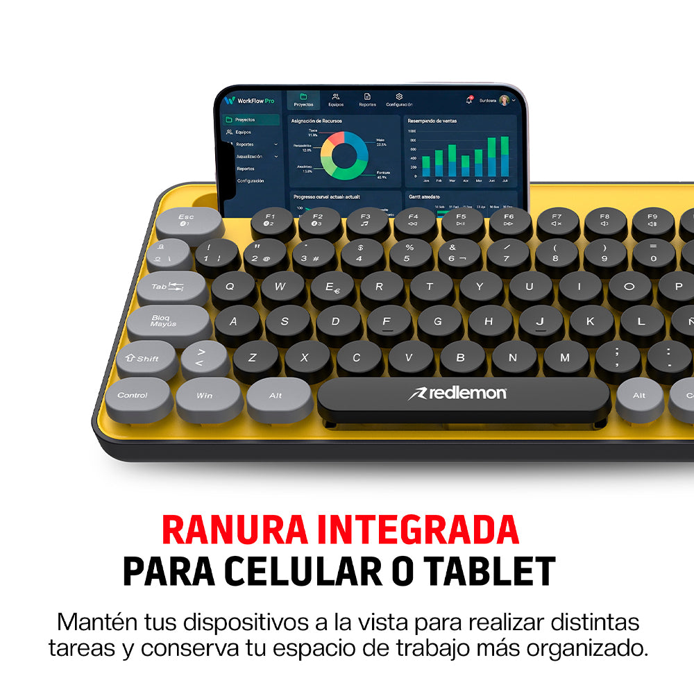 Teclado Inalámbrico en Español Diseño Retro con Teclas de Colores
