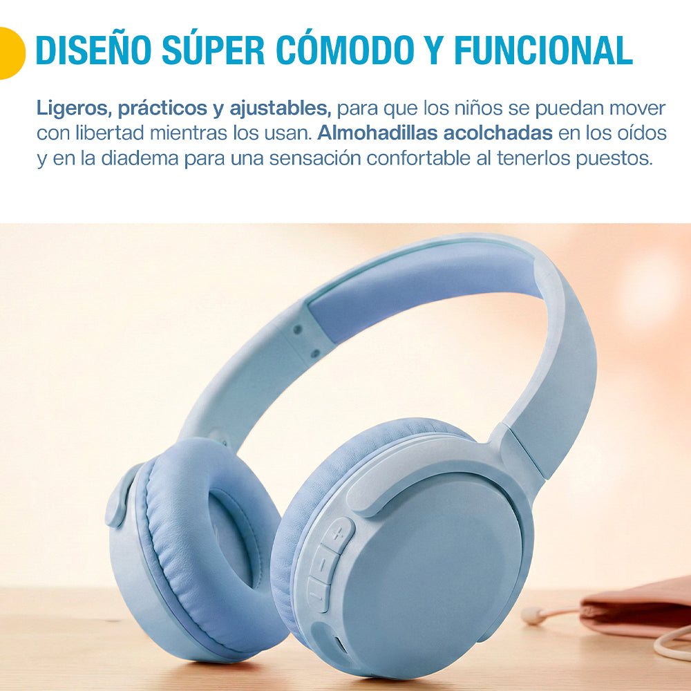 Audífonos para niños Bluetooth 5.4 con cable y microSD — funciones y uso