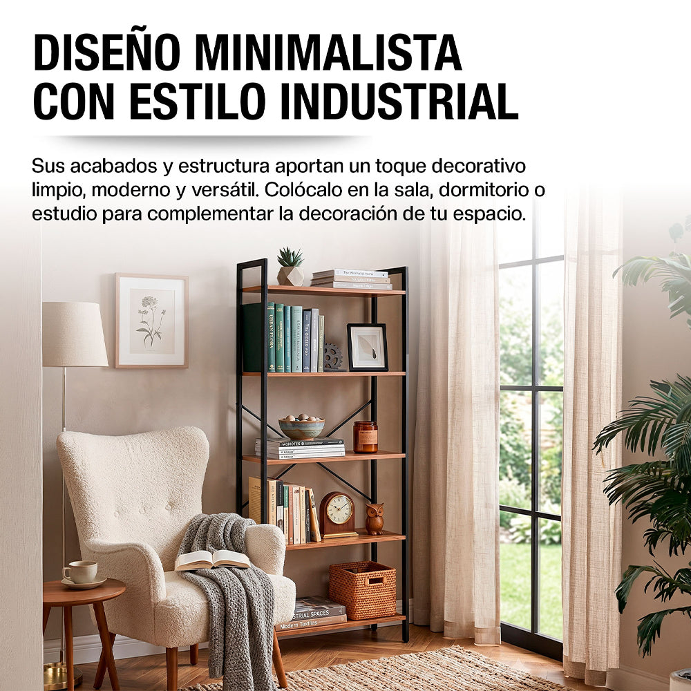 Librero de 5 Niveles Ajustables de Madera y Acero — funciones y uso