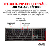 Teclado Inalámbrico Recargable con Cable USB-C para Windows, Mac y Android