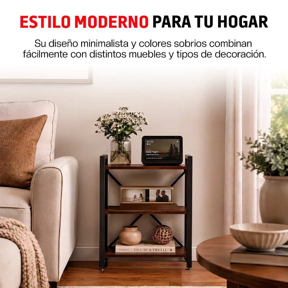 Estante Organizador de 3 Niveles, Madera y Hierro, para Hogar y Oficina