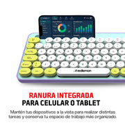 Teclado Inalámbrico en Español Diseño Retro con Teclas de Colores