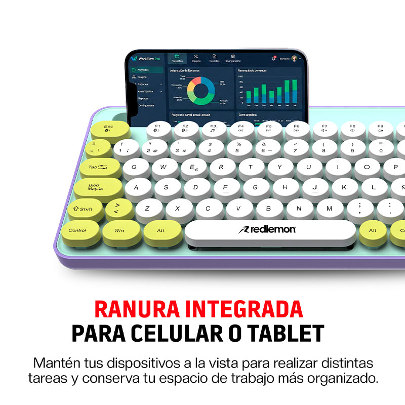 Teclado Inalámbrico en Español Diseño Retro con Teclas de Colores