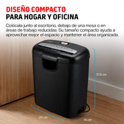 Trituradora de Papel y Tarjetas de Crédito, Capacidad 6 Hojas, Cesto 10 L, Función Reversa