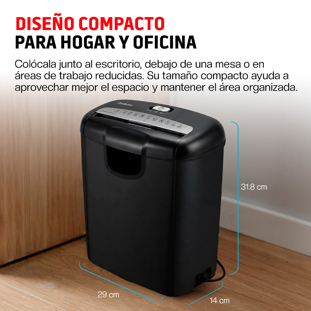 Trituradora de Papel y Tarjetas de Crédito, Capacidad 6 Hojas, Cesto 10 L, Función Reversa