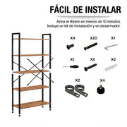 Librero de 5 Niveles Ajustables de Madera y Acero — medidas y especificaciones