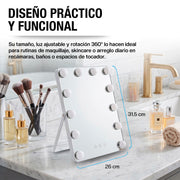 Espejo con Luz LED para Maquillaje tipo Hollywood (31x26 cm)