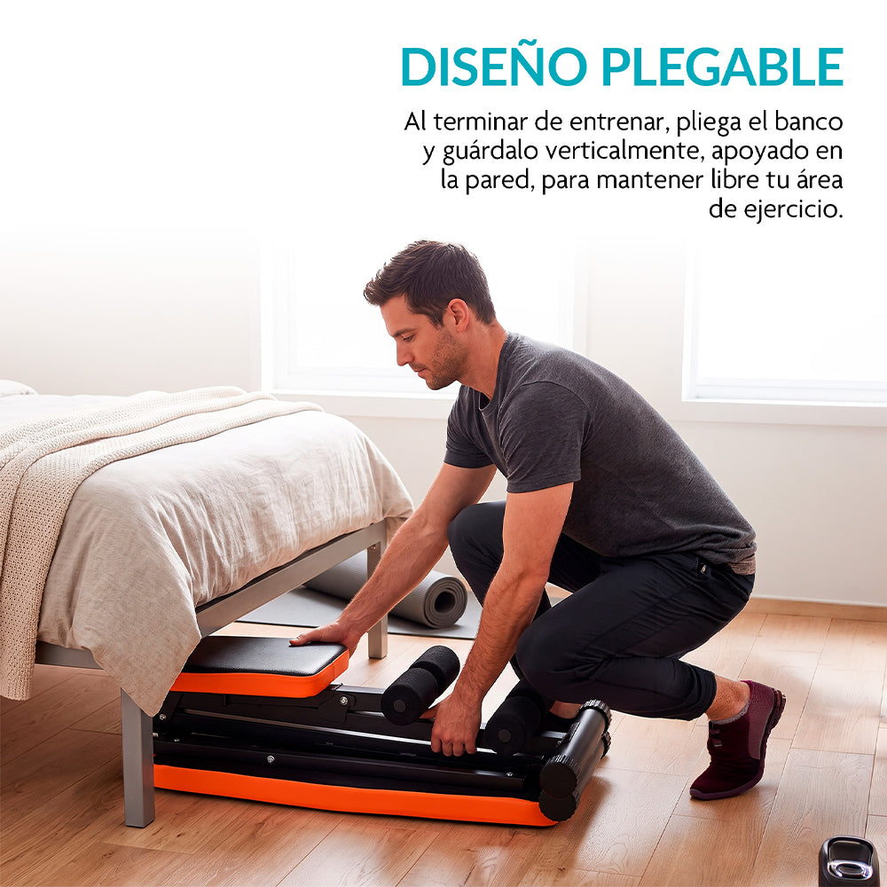 Banco para Ejercicio Multifuncional Plegable con 2 Ligas Incluidas y Respaldo de 7 Posiciones
