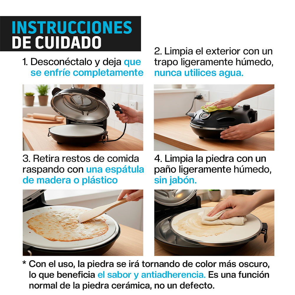 Horno Eléctrico para Pizza de 30 cm con Piedra Cerámica — medidas y especificaciones