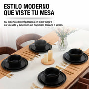 Vajilla Negra de Melamina Resistente a Caídas 12 Piezas para 4 Personas