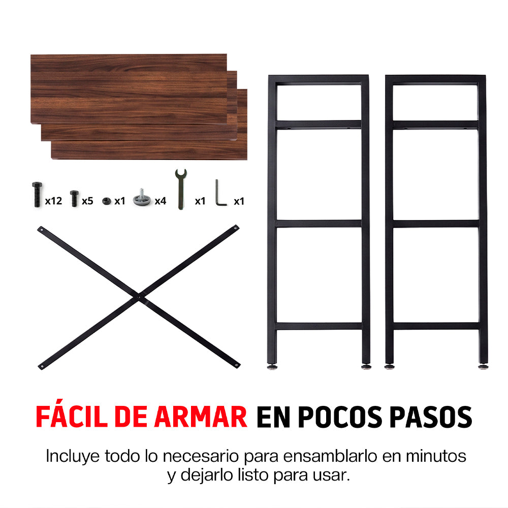 Estante Organizador de 3 Niveles, Madera y Hierro, para Hogar y Oficina
