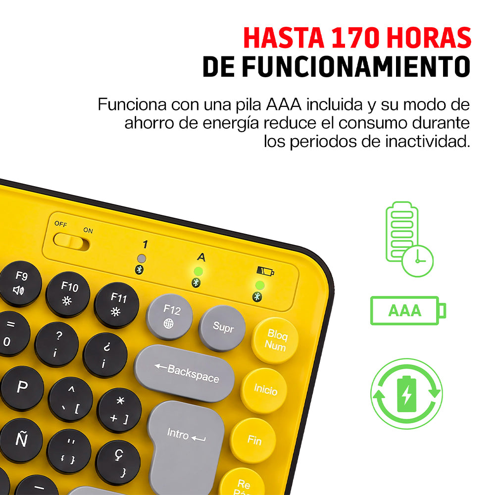Teclado Inalámbrico en Español Diseño Retro con Teclas de Colores