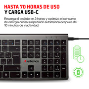Teclado Inalámbrico Recargable con Cable USB-C para Windows, Mac y Android