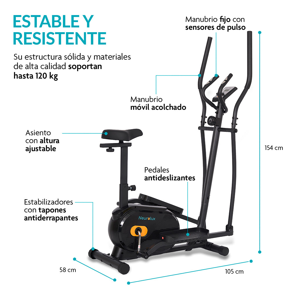 Bicicleta Elíptica 2 en 1 con 8 Niveles de Resistencia, Monitor LCD para Gimnasio en Casa