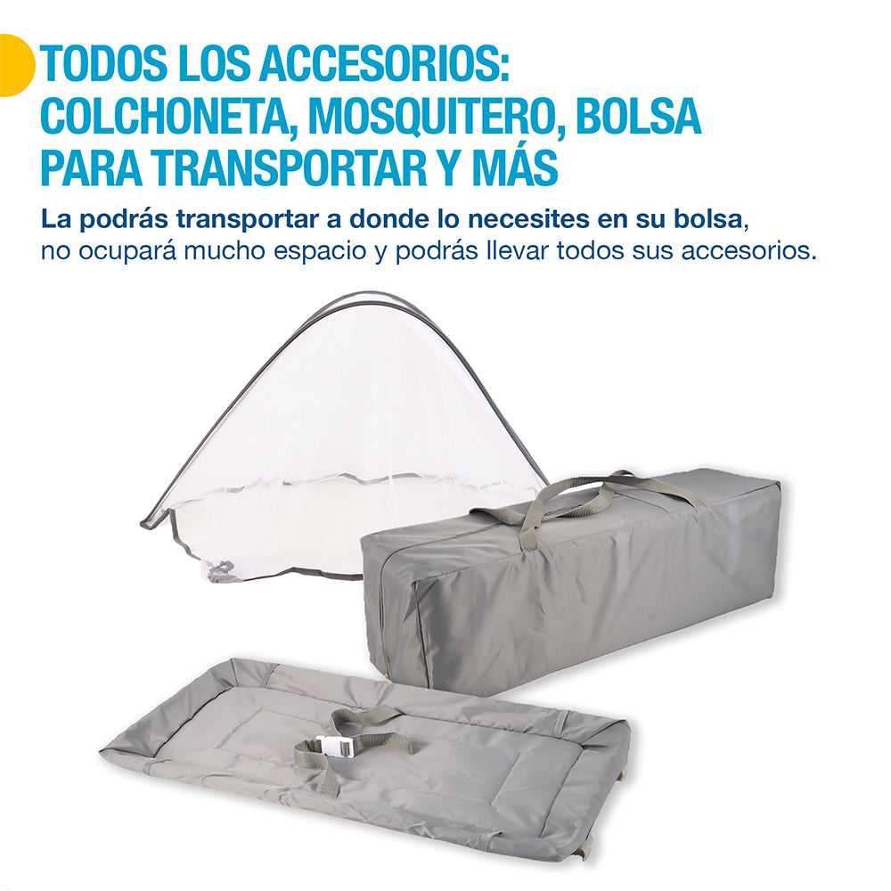 Cuna de Viaje 4 en 1 con Corral, Cambiador y Mosquitero Shimy — medidas y especificaciones