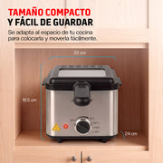 Freidora de Aceite Eléctrica 1.5 L Compacta, Canastilla Desmontable y Tapa con Ventana