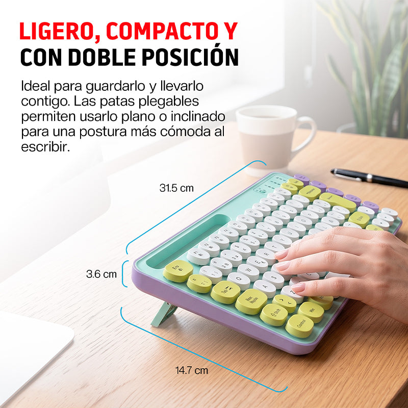Teclado Inalámbrico en Español Diseño Retro con Teclas de Colores