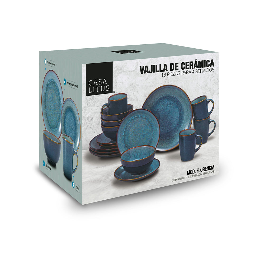 Caja de la vajilla de cerámica Casa Litus modelo Florencia de 16 piezas