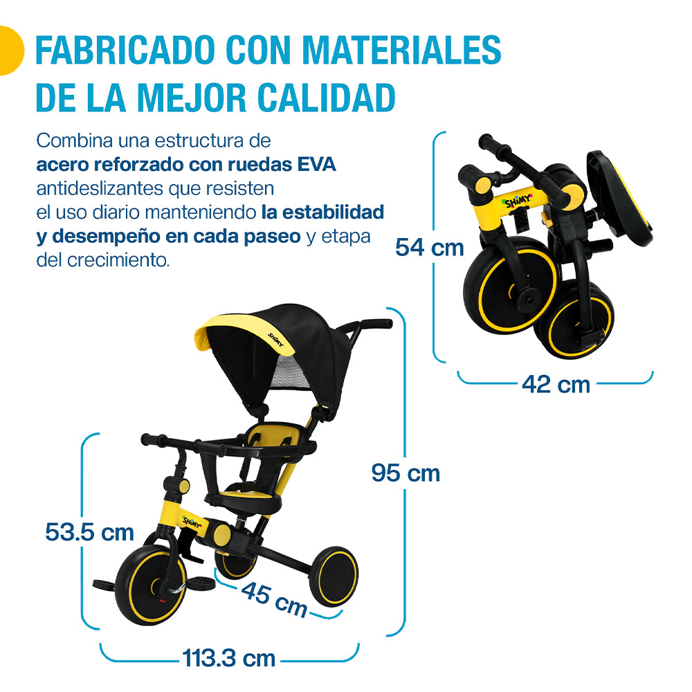 Triciclo Evolutivo 5 en 1 Plegable para Niños Shimy — contenido y accesorios