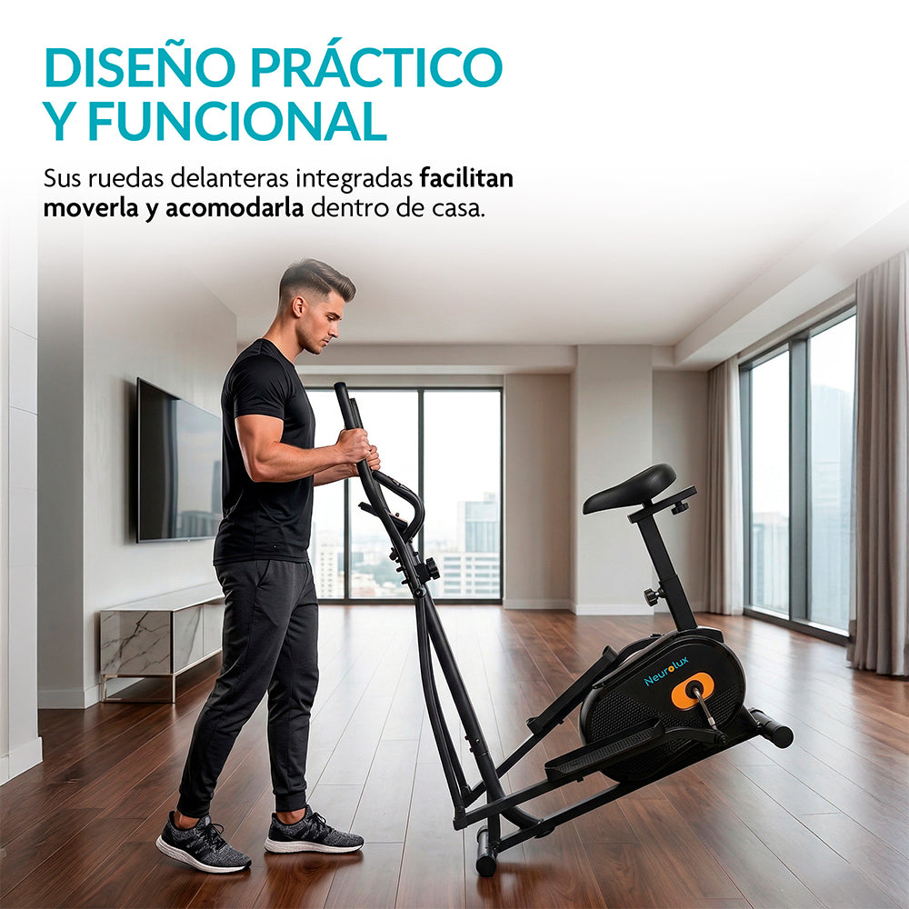Bicicleta Elíptica 2 en 1 con 8 Niveles de Resistencia, Monitor LCD para Gimnasio en Casa