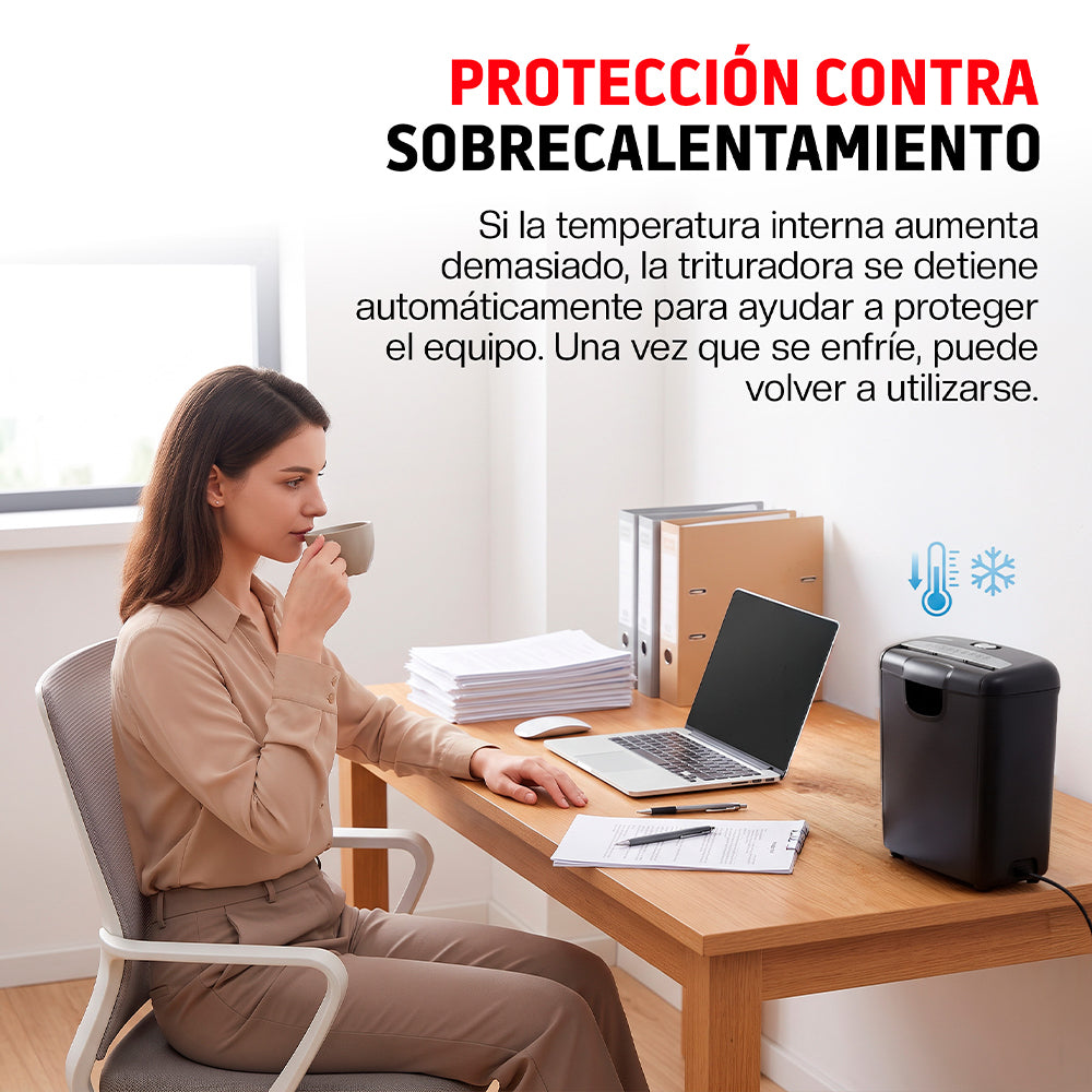 Trituradora de Papel y Tarjetas de Crédito, Capacidad 6 Hojas, Cesto 10 L, Función Reversa