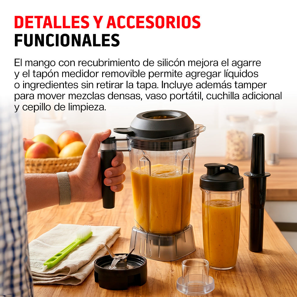 Licuadora Profesional 1000 W de 1.8 L con 3 Velocidades, 5 Funciones y Vaso Portátil