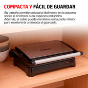Parrilla Eléctrica para Panini, Antiadherente, Apertura 180° con Charola Removible